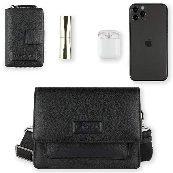 Сумка через плечо женская BUGATTI Elsa, чёрная, воловья кожа/полиэстер, 18,5х8,5х14,5 см 49460401 BUGATTI, Артикул: 49460401 фото №1