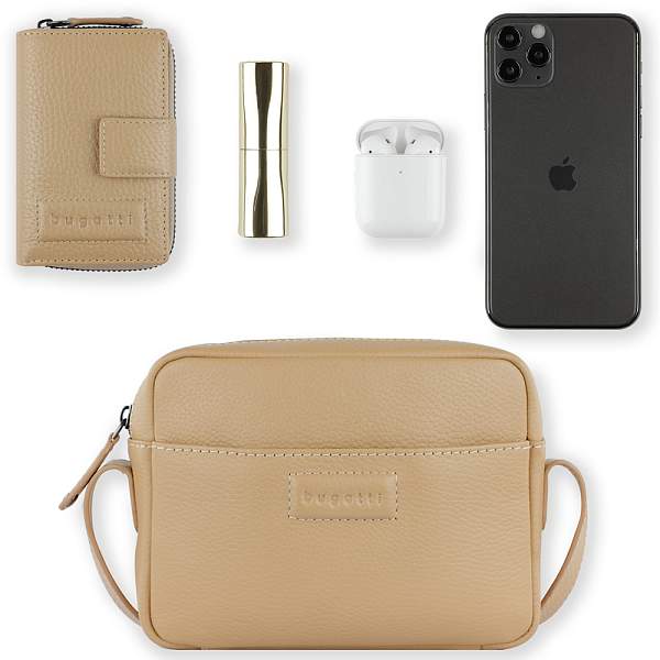 Сумка кросс-боди женская BUGATTI Elsa, песочного цвета, воловья кожа/полиэстер, 19х5,5х14 см 49460354 BUGATTI, Артикул: 49460354 фото №1