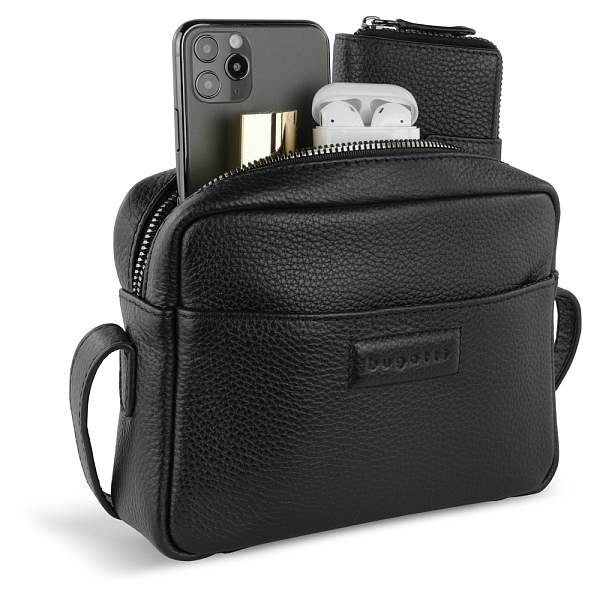 Сумка кросс-боди женская BUGATTI Elsa, чёрная, воловья кожа/полиэстер, 19х5,5х14 см 49460301 BUGATTI, Артикул: 49460301 фото №1