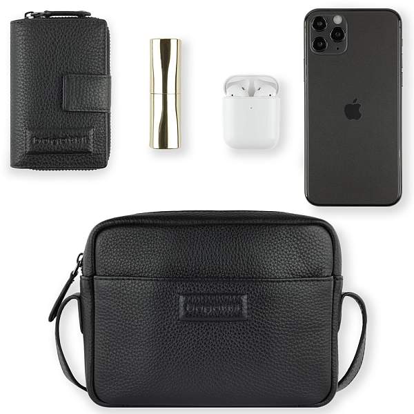 Сумка кросс-боди женская BUGATTI Elsa, чёрная, воловья кожа/полиэстер, 19х5,5х14 см 49460301 BUGATTI, Артикул: 49460301 фото №1