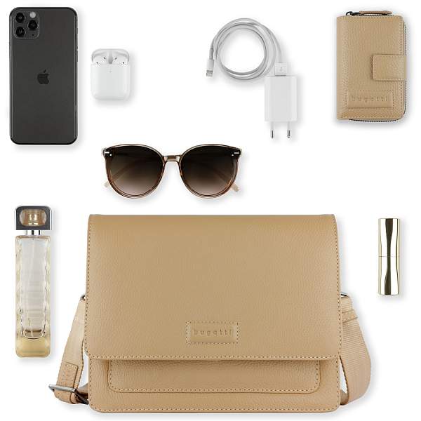 Сумка через плечо женская BUGATTI Elsa, песочного цвета, воловья кожа/полиэстер, 25х8,5х20 см 49460554 BUGATTI, Артикул: 49460554 фото №1