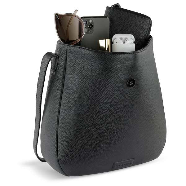 Сумка женская BUGATTI Elsa, чёрная, воловья кожа/полиэстер, 29х8х27 см 49460801 BUGATTI, Артикул: 49460801 фото №1