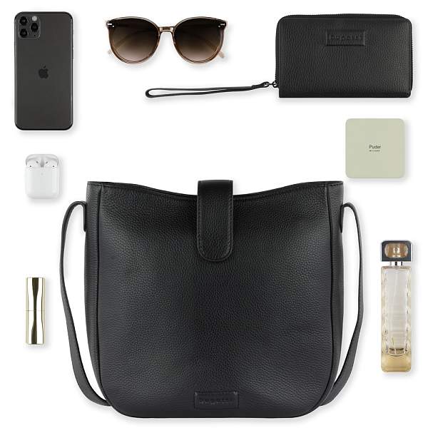 Сумка женская BUGATTI Elsa, чёрная, воловья кожа/полиэстер, 29х8х27 см 49460801 BUGATTI, Артикул: 49460801 фото №1