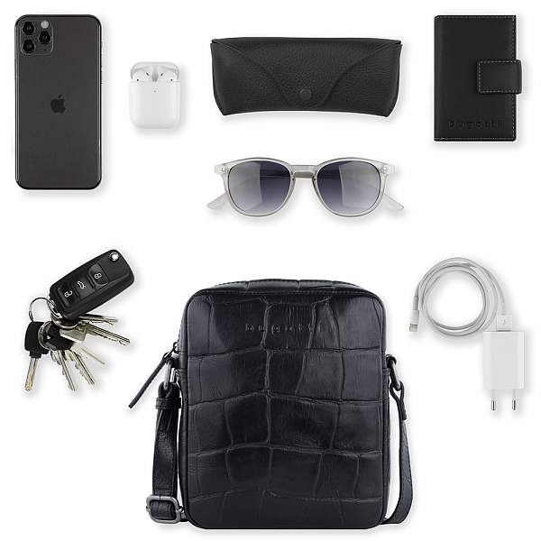 Сумка наплечная мужская BUGATTI Nevio, чёрная, воловья кожа/хлопок, 17,5х5,5х19,5 см, 2 л 49592001 BUGATTI, Артикул: 49592001 фото №1