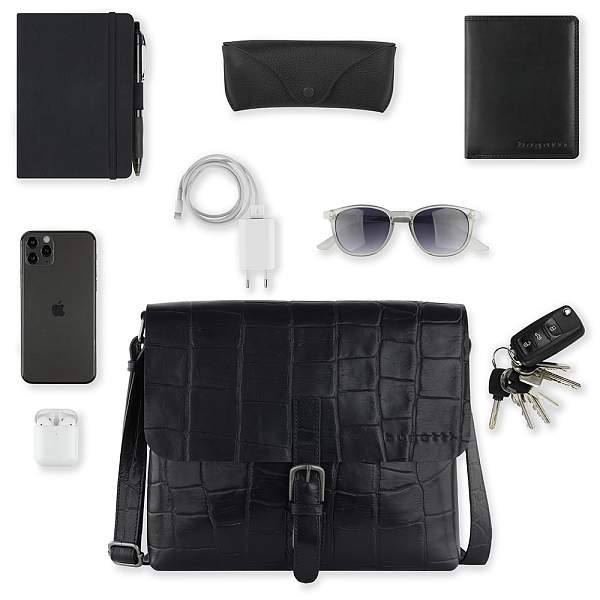 Сумка-мессенджер мужская BUGATTI Nevio, чёрная, воловья кожа/хлопок, 30,5х7х25 см, 5 л 49592201 BUGATTI, Артикул: 49592201 фото №1