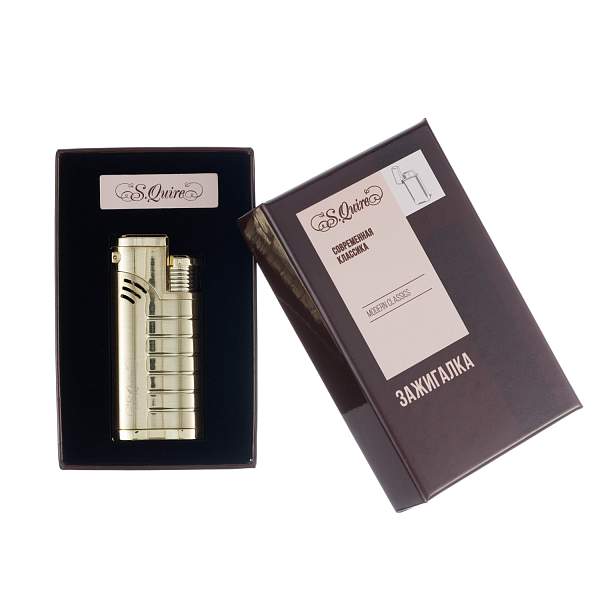 Зажигалка S.Quire газовая, турбо, тройное пламя, золотистая FL097- Yellow S.QUIRE, Артикул: FL097- Yellow фото №1