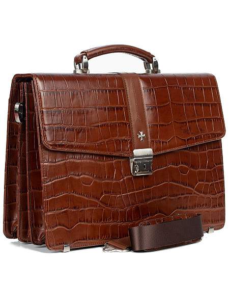 Мужской классический портфель Narvin 9733-Croco Caffe Vasheron, Артикул: 9733-Croco Caffe фото №1