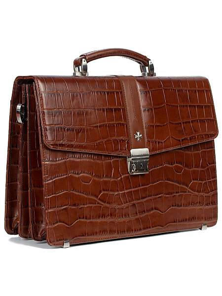 Мужской классический портфель Narvin 9733-Croco Caffe Vasheron, Артикул: 9733-Croco Caffe фото №1
