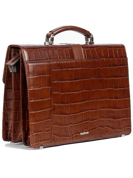 Мужской классический портфель Narvin 9733-Croco Caffe Vasheron, Артикул: 9733-Croco Caffe фото №1