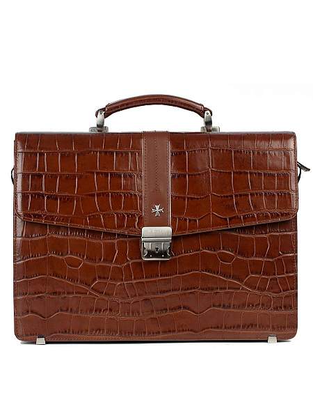 Мужской классический портфель Narvin 9733-Croco Caffe Vasheron, Артикул: 9733-Croco Caffe фото №1