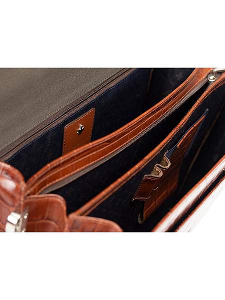 Мужской классический портфель Narvin 9733-Croco Caffe Vasheron, Артикул: 9733-Croco Caffe фото №1