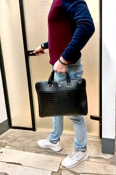 Стильный портфель-сумка из натуральной кожи NARVIN 9751-Aligro Black Vasheron, Артикул: 9751-Aligro Black фото №1