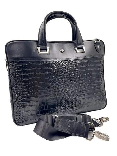 Стильный портфель-сумка из натуральной кожи NARVIN 9751-Aligro Black Vasheron, Артикул: 9751-Aligro Black фото №1
