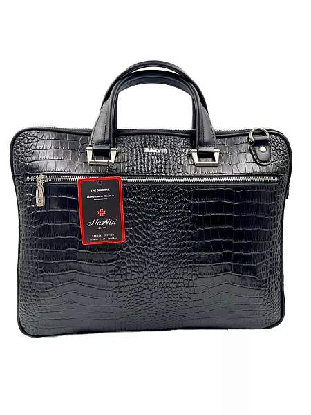 Стильный портфель-сумка из натуральной кожи NARVIN 9751-Aligro Black Vasheron, Артикул: 9751-Aligro Black фото №1