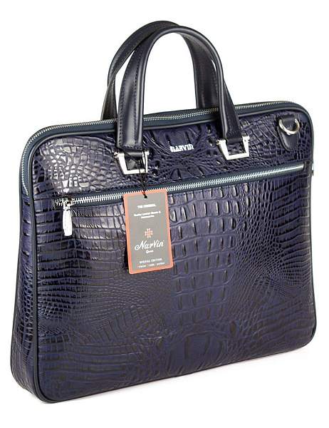 Стильный портфель-сумка из натуральной кожи NARVIN 9751-Bambino D.Blue Vasheron, Артикул: 9751-Bambino D.Blue фото №1