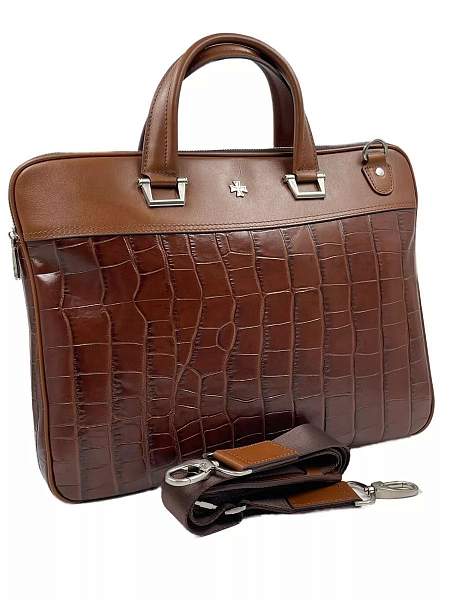 Стильный портфель-сумка из натуральной кожи NARVIN 9751-Croco Brown Vasheron, Артикул: 9751-Croco Brown фото №1