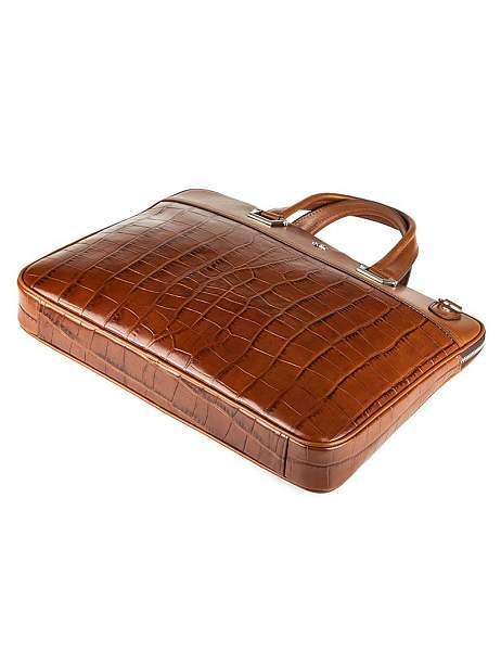 Стильный портфель-сумка из натуральной кожи NARVIN 9751-Croco Brown Vasheron, Артикул: 9751-Croco Brown фото №1