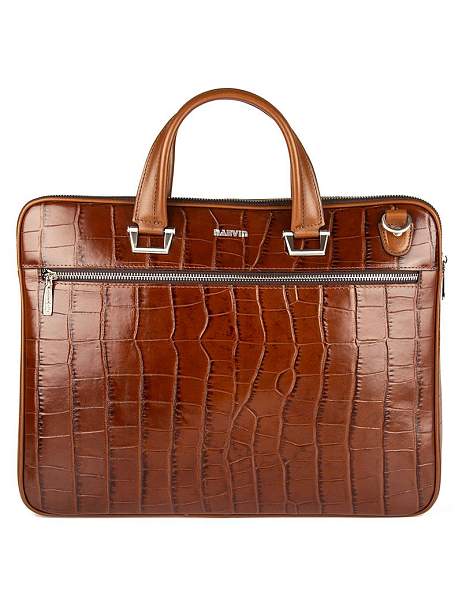 Стильный портфель-сумка из натуральной кожи NARVIN 9751-Croco Brown Vasheron, Артикул: 9751-Croco Brown фото №1