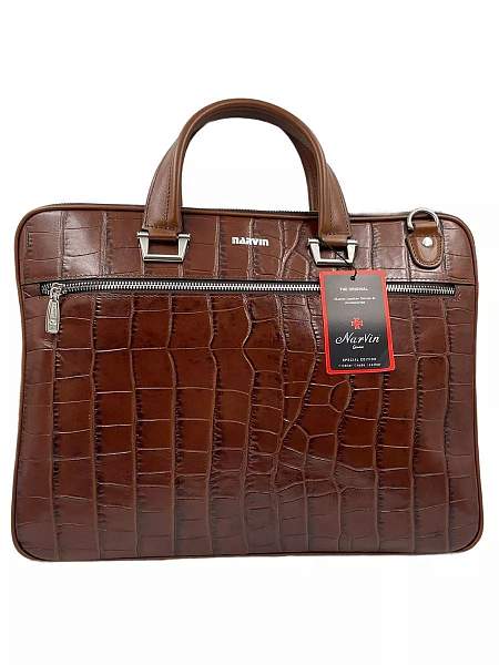 Стильный портфель-сумка из натуральной кожи NARVIN 9751-Croco Brown Vasheron, Артикул: 9751-Croco Brown фото №1