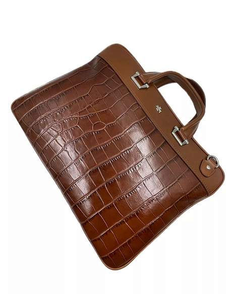 Стильный портфель-сумка из натуральной кожи NARVIN 9751-Croco Brown Vasheron, Артикул: 9751-Croco Brown фото №1