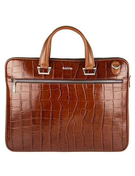 Стильный портфель-сумка из натуральной кожи NARVIN 9751-Croco Brown Vasheron, Артикул: 9751-Croco Brown фото №1
