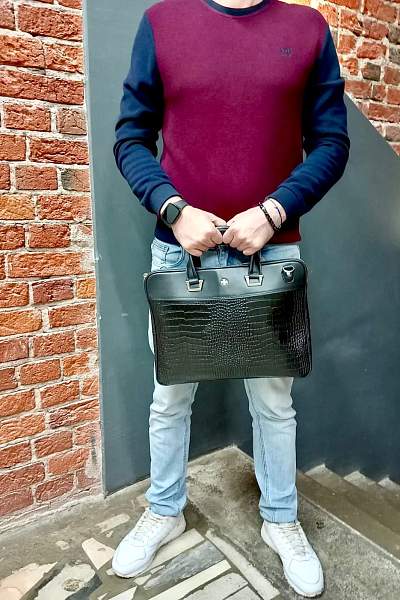 Портфель-сумка NARVIN 9752-Anaconda Black из натуральной кожи  Vasheron, Артикул: 9752-Anaconda Black фото №1