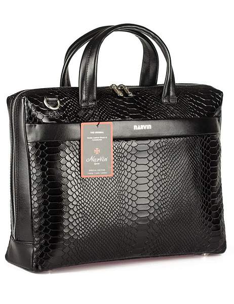 Портфель-сумка NARVIN 9752-Anaconda Black из натуральной кожи  Vasheron, Артикул: 9752-Anaconda Black фото №1
