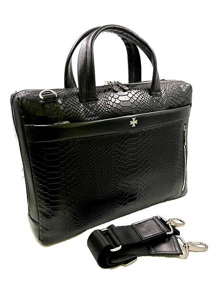 Портфель-сумка NARVIN 9752-Anaconda Black из натуральной кожи  Vasheron, Артикул: 9752-Anaconda Black фото №1