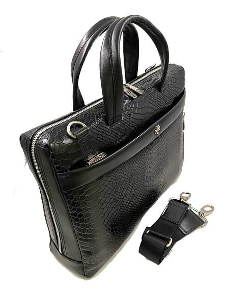 Портфель-сумка NARVIN 9752-Anaconda Black из натуральной кожи  Vasheron, Артикул: 9752-Anaconda Black фото №1