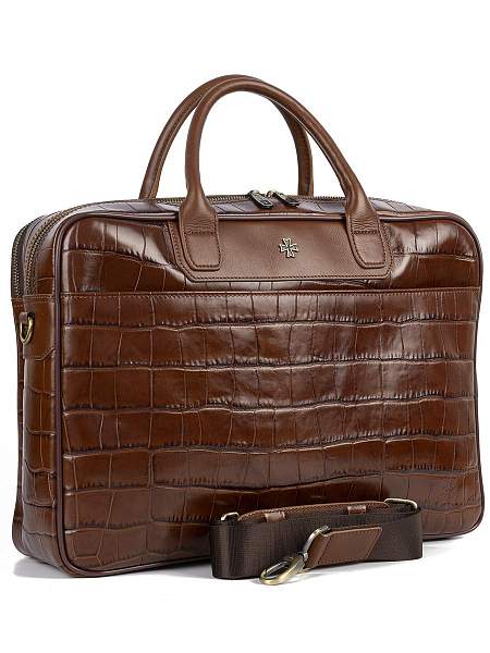 Кожаный портфель-сумка Narvin 9767-Croco Caffe Vasheron, Артикул: 9767-Croco Caffe фото №1