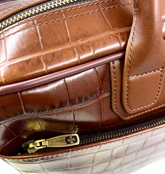 Кожаный портфель-сумка Narvin 9767-Croco Caffe Vasheron, Артикул: 9767-Croco Caffe фото №1