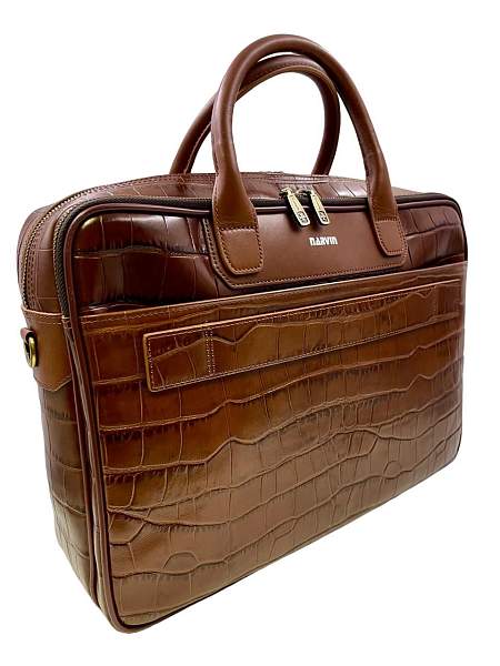 Кожаный портфель-сумка Narvin 9767-Croco Caffe Vasheron, Артикул: 9767-Croco Caffe фото №1