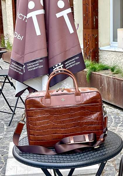 Кожаный портфель-сумка Narvin 9767-Croco Caffe Vasheron, Артикул: 9767-Croco Caffe фото №1