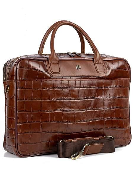 Кожаный портфель-сумка Narvin 9767-Croco Caffe Vasheron, Артикул: 9767-Croco Caffe фото №1