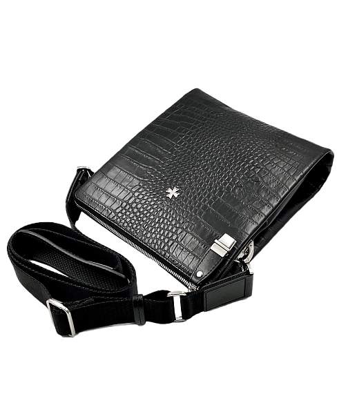 Мужская сумка NARVIN 9481-Aligro Black на плечо из натуральной кожи Vasheron, Артикул: 9481-Aligro Black фото №1