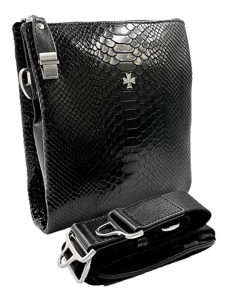 Мужская сумка NARVIN 9481-Anaconda Black на плечо из натуральной кожи Vasheron, Артикул: 9481-Anaconda Black фото №1