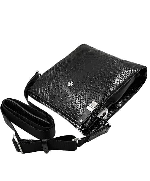 Мужская сумка NARVIN 9481-Anaconda Black на плечо из натуральной кожи Vasheron, Артикул: 9481-Anaconda Black фото №1