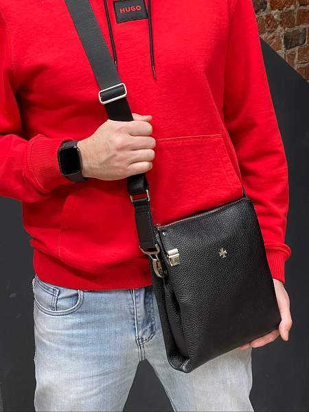 Мужская сумка NARVIN 9481-Polo Black на плечо из натуральной кожи Vasheron, Артикул: 9481-Polo Black фото №1