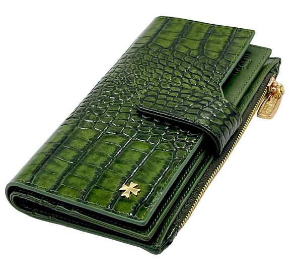 Кошелёк NARVIN из натуральной кожи большой 9686-Croco Green Vasheron, Артикул: 9686-Croco Green фото №1