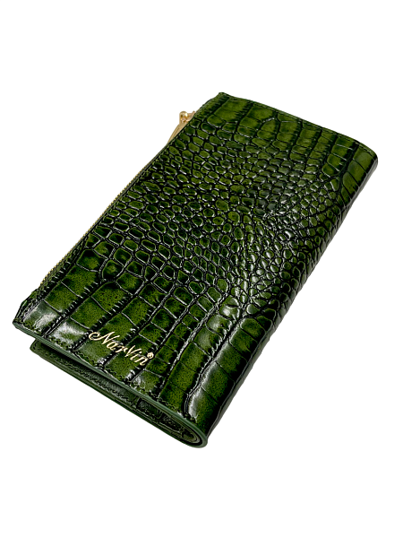 Кошелёк NARVIN из натуральной кожи большой 9686-Croco Green Vasheron, Артикул: 9686-Croco Green фото №1
