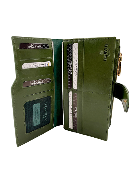 Кошелёк NARVIN из натуральной кожи большой 9686-Croco Green Vasheron, Артикул: 9686-Croco Green фото №1