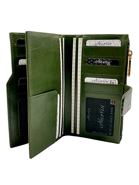 Кошелёк NARVIN из натуральной кожи большой 9686-Croco Green Vasheron, Артикул: 9686-Croco Green фото №1