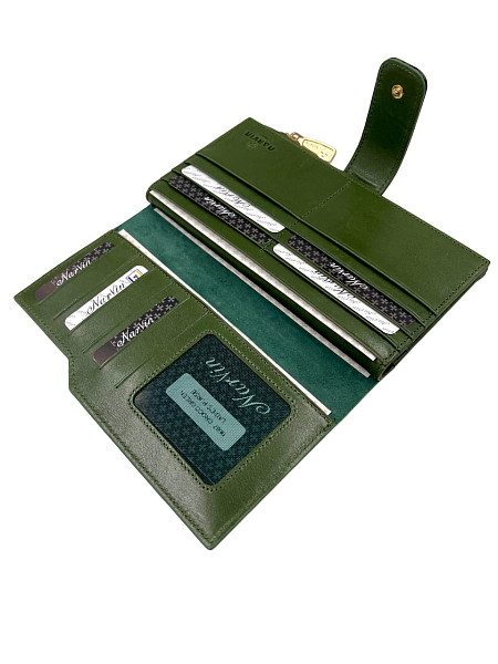 Кошелёк NARVIN из натуральной кожи большой 9686-Croco Green Vasheron, Артикул: 9686-Croco Green фото №1