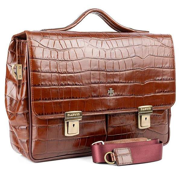 Мужской портфель Narvin 9738-Croco Caffe из натуральной кожи Vasheron, Артикул: 9738-Croco Caffe фото №1