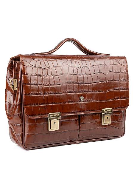 Мужской портфель Narvin 9738-Croco Caffe из натуральной кожи Vasheron, Артикул: 9738-Croco Caffe фото №1