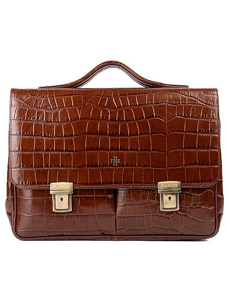Мужской портфель Narvin 9738-Croco Caffe из натуральной кожи Vasheron, Артикул: 9738-Croco Caffe фото №1
