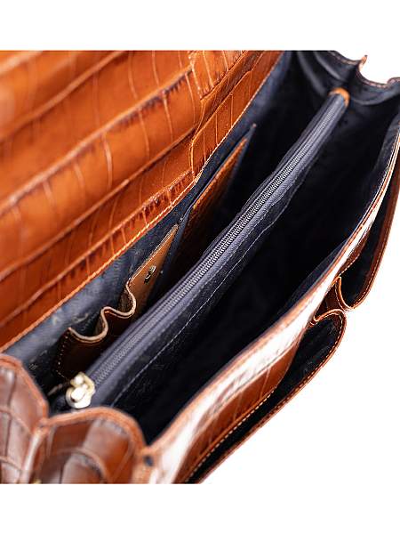 Мужской портфель Narvin 9738-Croco Caffe из натуральной кожи Vasheron, Артикул: 9738-Croco Caffe фото №1