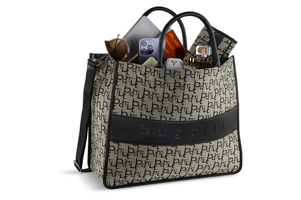 Сумка-тоут BUGATTI Elea, бежево-черный цвет, жаккард/воловья кожа/полиэстер 41 х 15 х 34,5 см 49435401 BUGATTI, Артикул: 49435401 фото №1