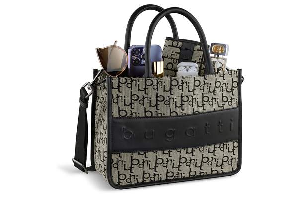 Сумка-тоут BUGATTI Elea, бежево-черный цвет, жаккард/воловья кожа/полиэстер, 30 х 13 х 22,5 см 49435301 BUGATTI, Артикул: 49435301 фото №1