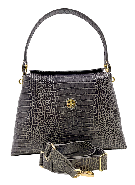 Сумка женская на плечо NARVIN из натуральной кожи 9807-Croco Grey Vasheron, Артикул: 9807-Croco Grey фото №1